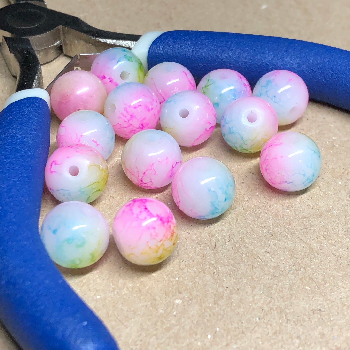 Pastel rainbow glass beads 10mm