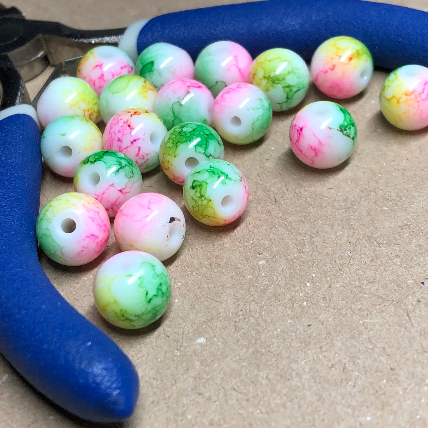 Opaque rainbow glass beads 10mm