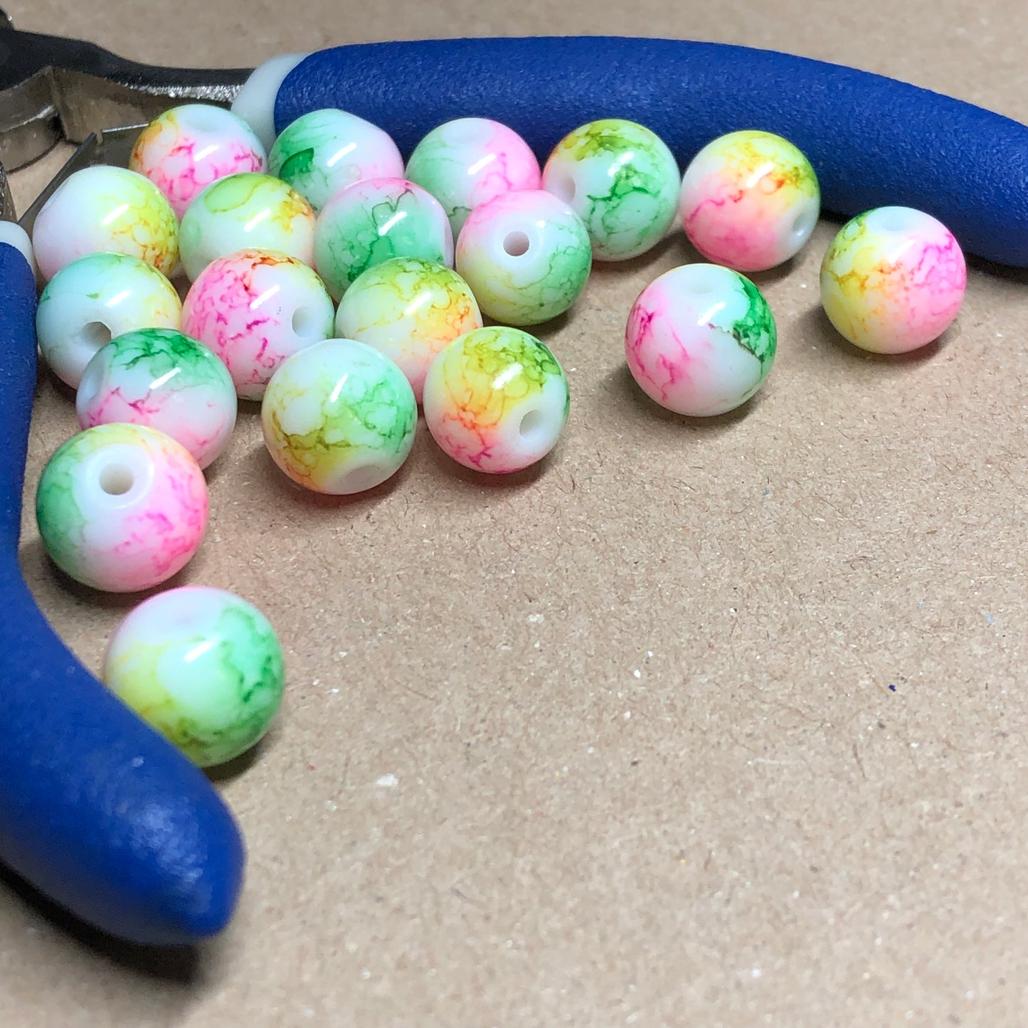 Opaque rainbow glass beads 10mm