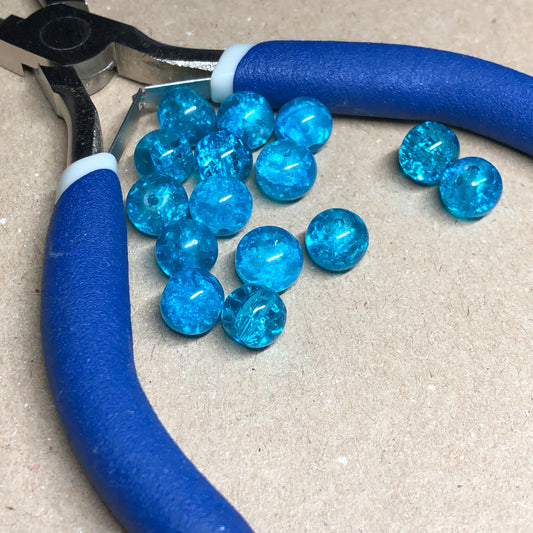 Turquoise blue crackle glass beads 8mm