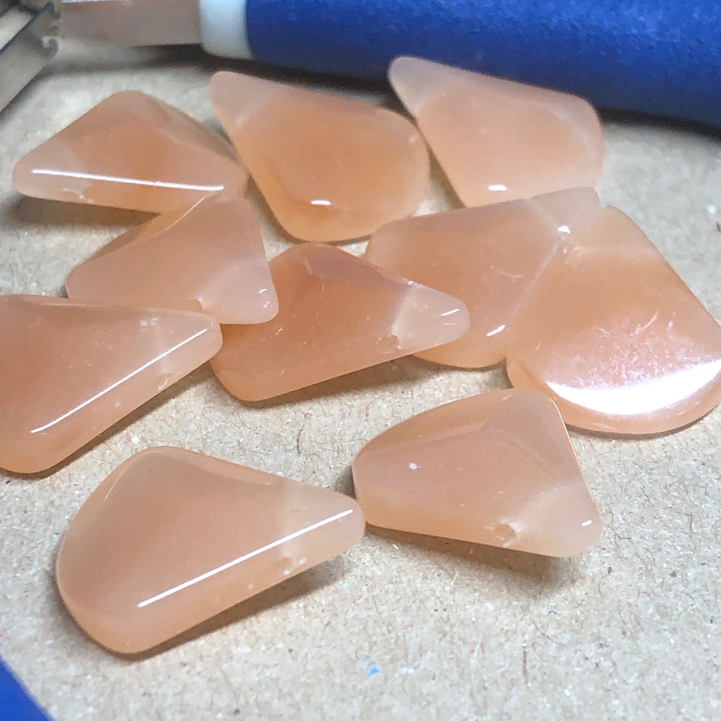 Opaque peach round edge fan glass beads