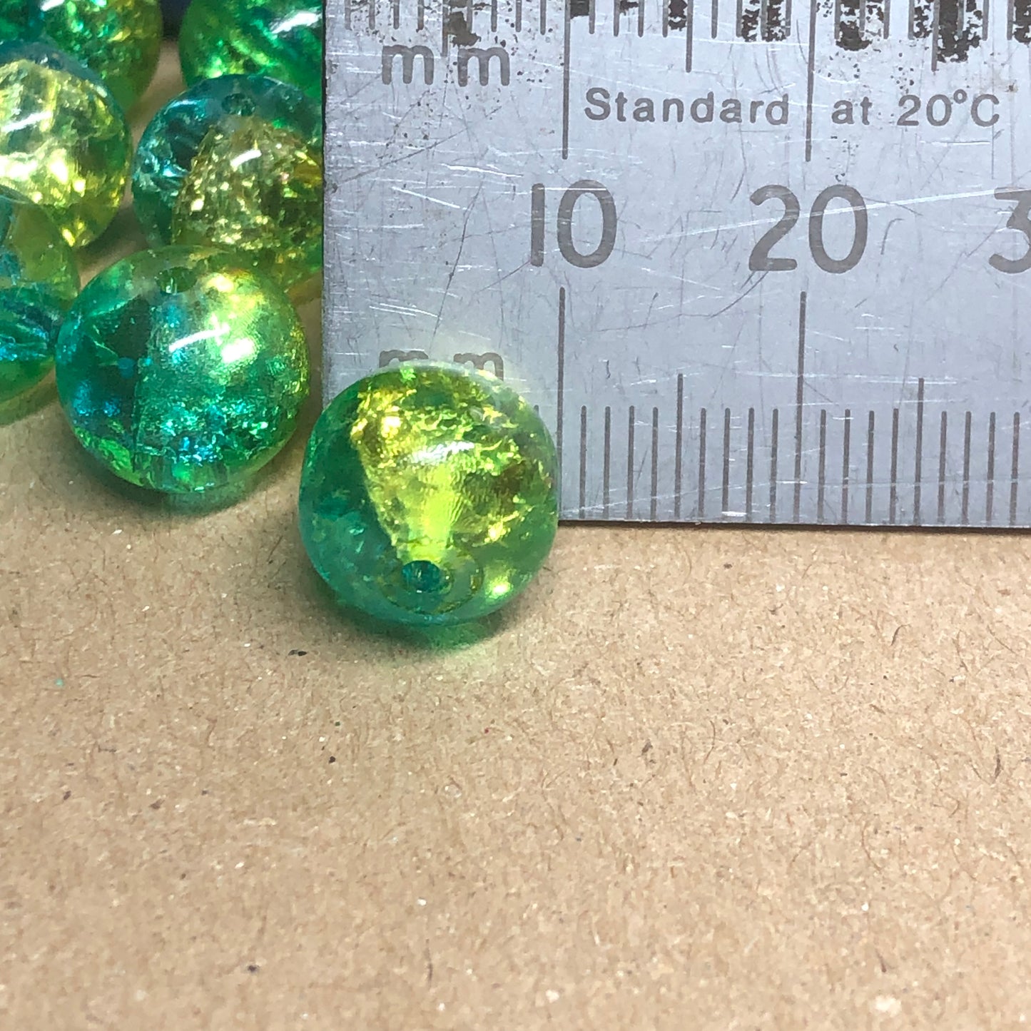 Two-tone turquoise and lime crackle glass beads