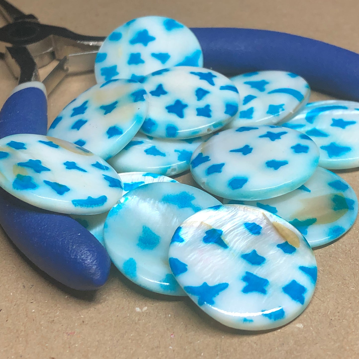 Blue star and moon printed shell beads