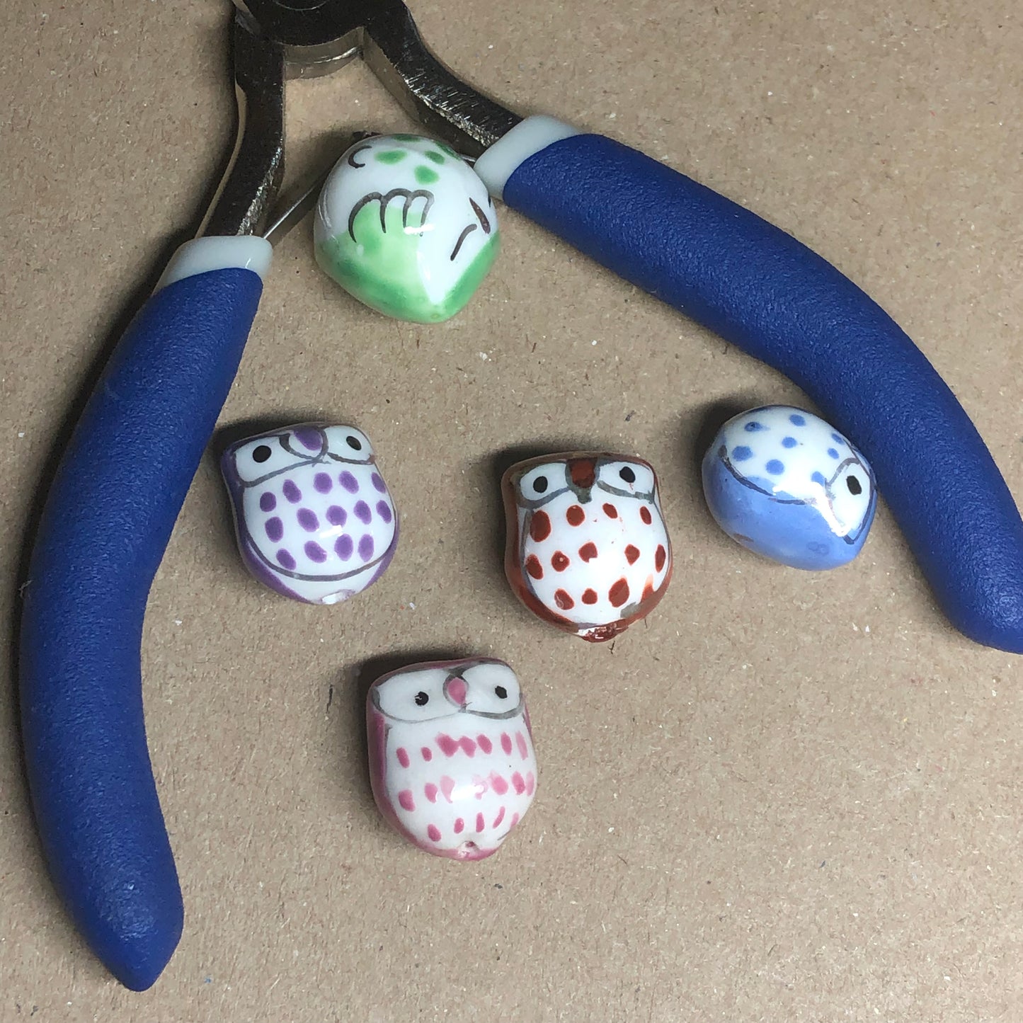 Mixed ceramic owl beads