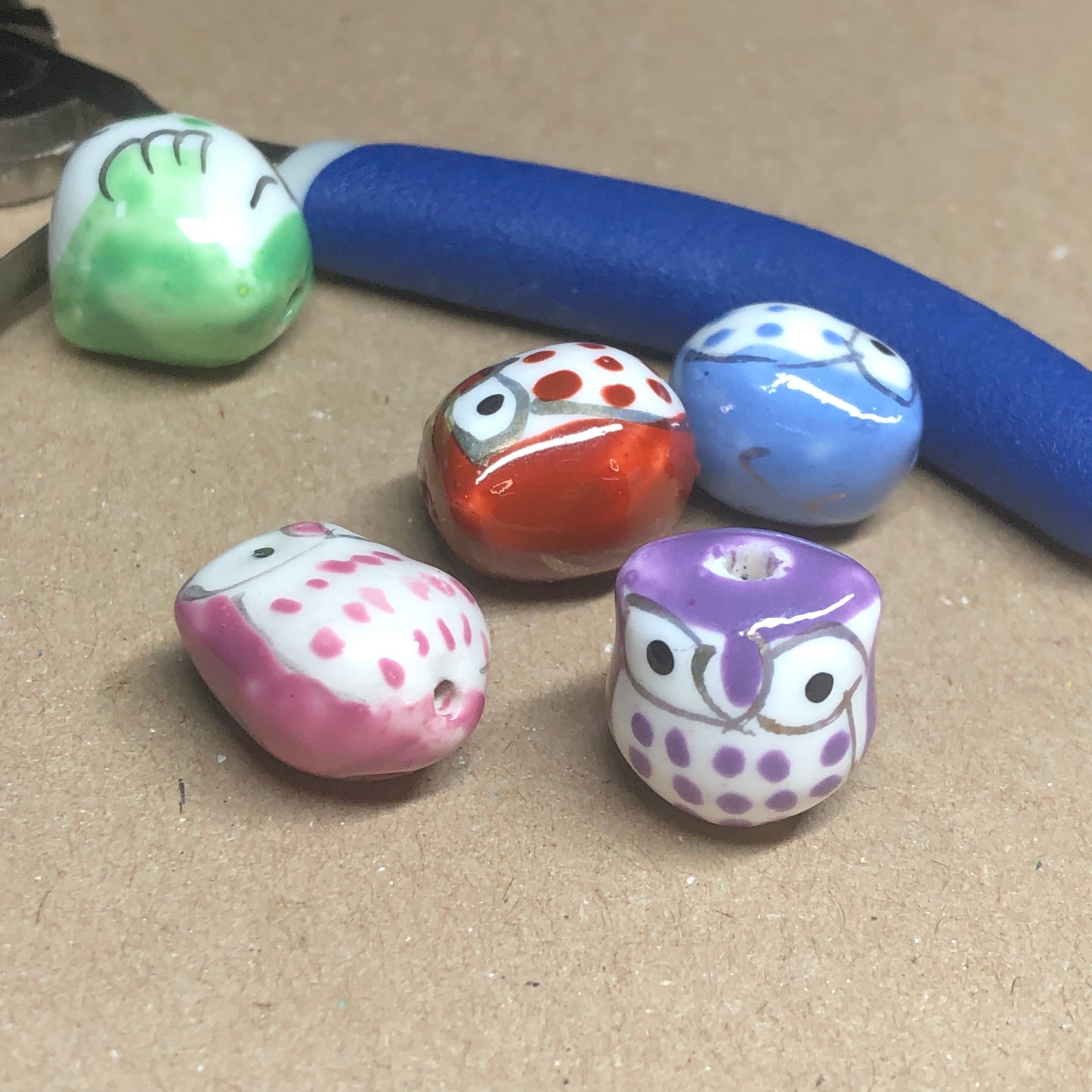 Mixed ceramic owl beads