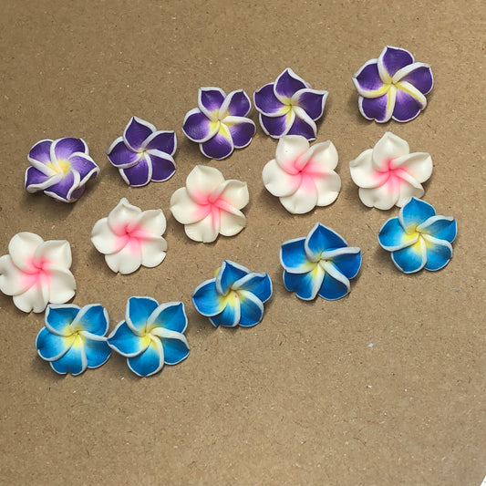 Purple and blue Fimo flower beads 15mm