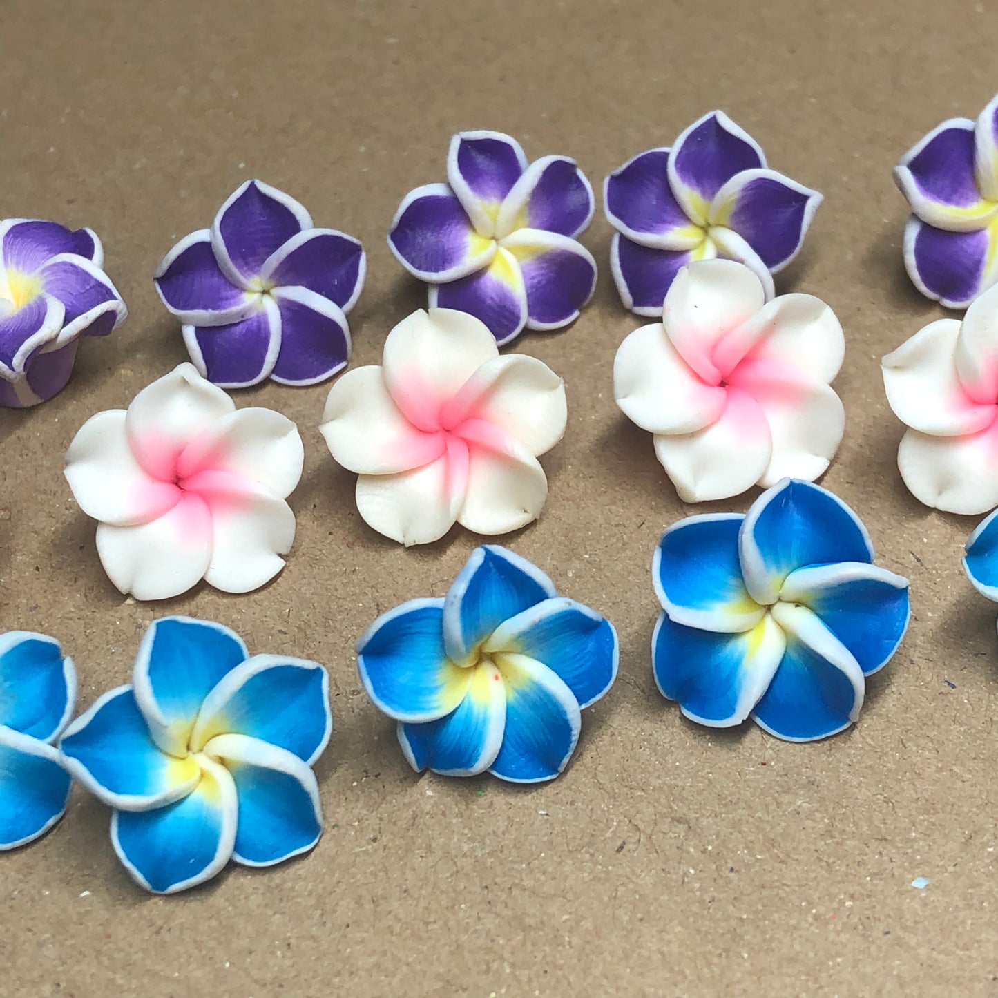 Purple and blue Fimo flower beads 15mm