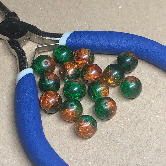 Two-tone green and brown crackle glass beads