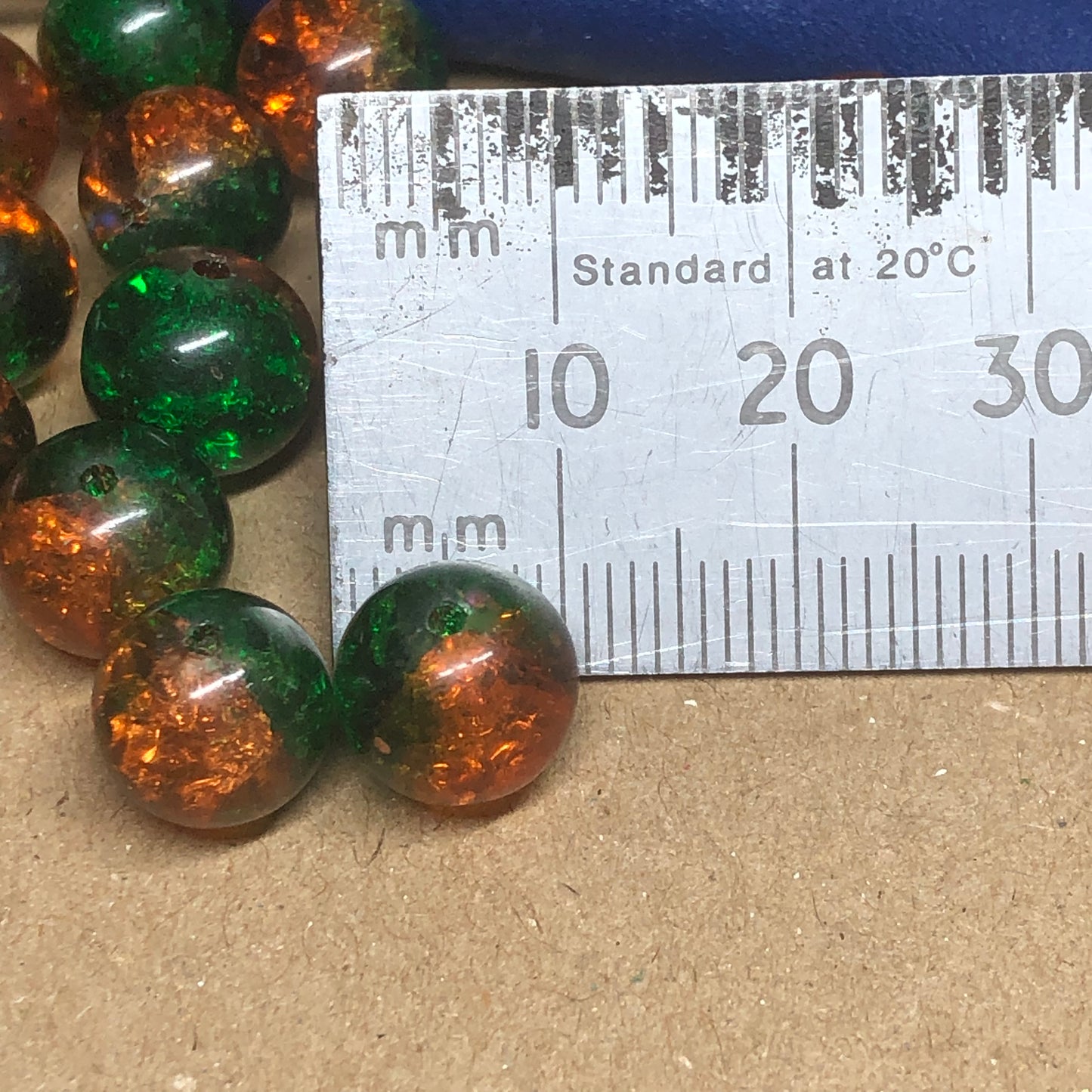 Two-tone green and brown crackle glass beads