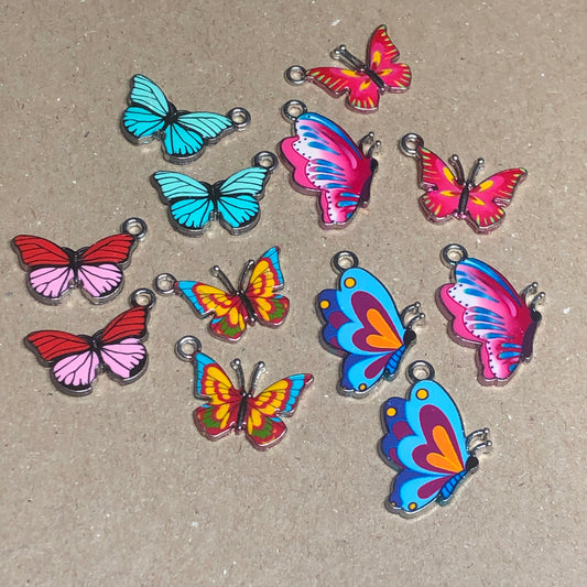 Twelve colourful butterfly charms