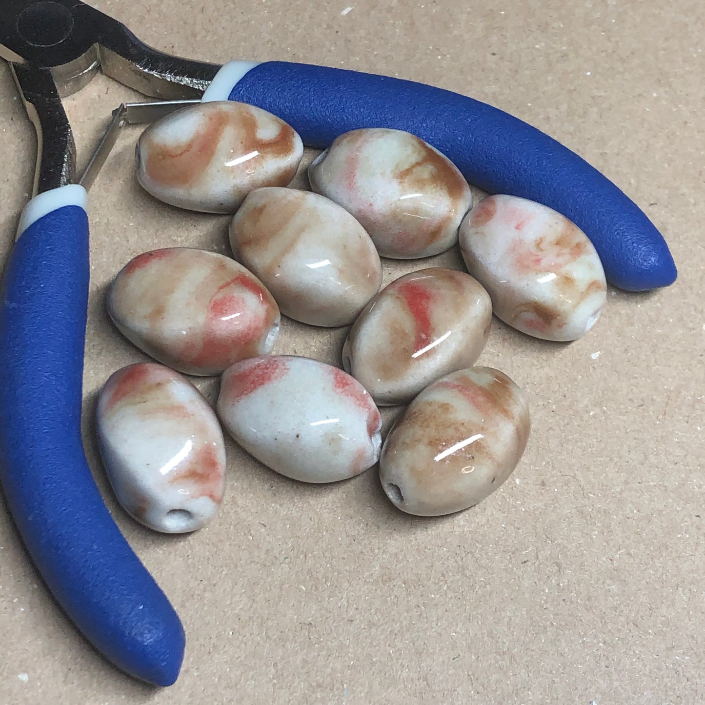 Pink and white dragon egg clay beads