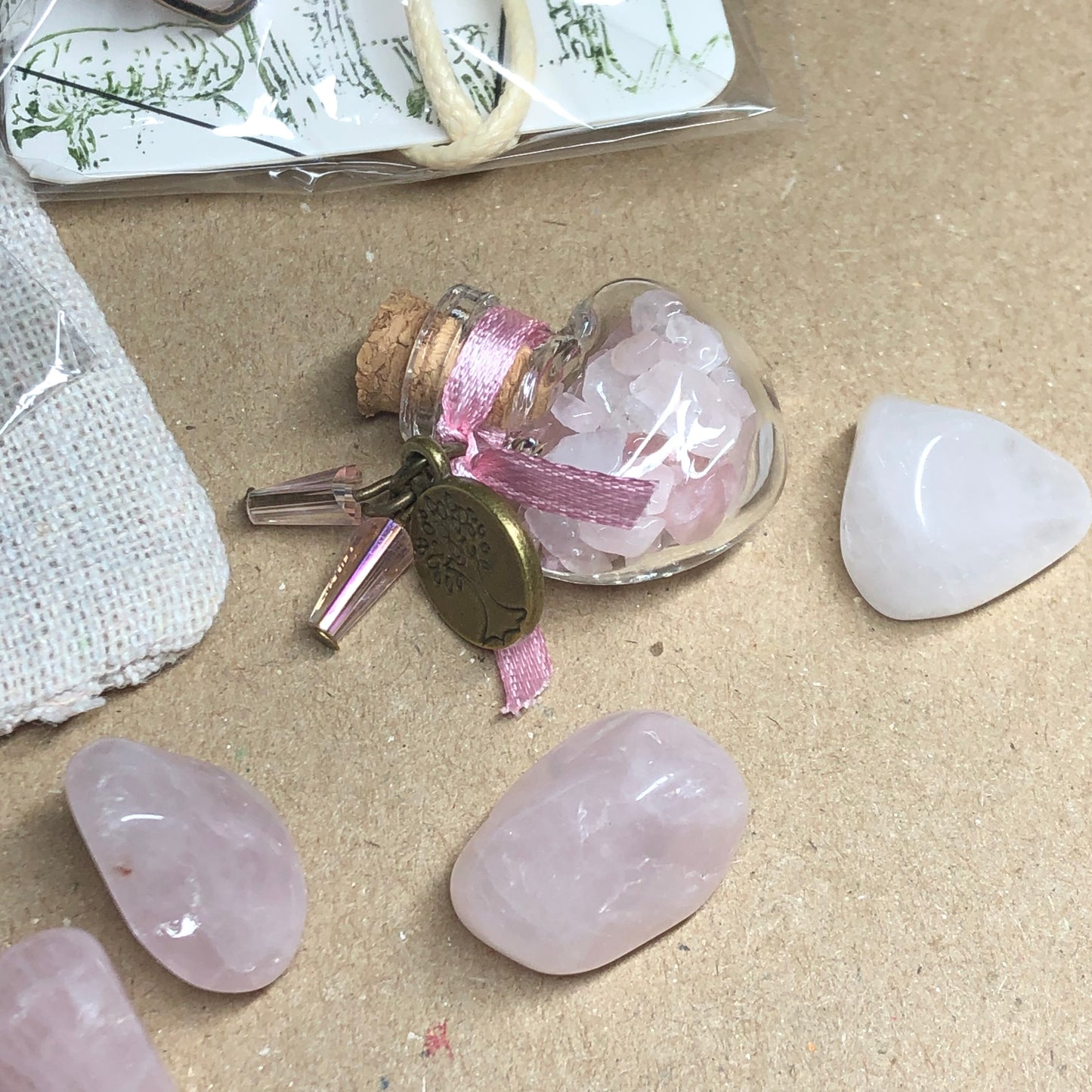 Rose Quartz handmade necklace and earrings gift set