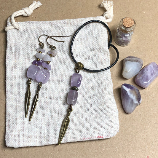 Amethyst handmade earrings and necklace gift set