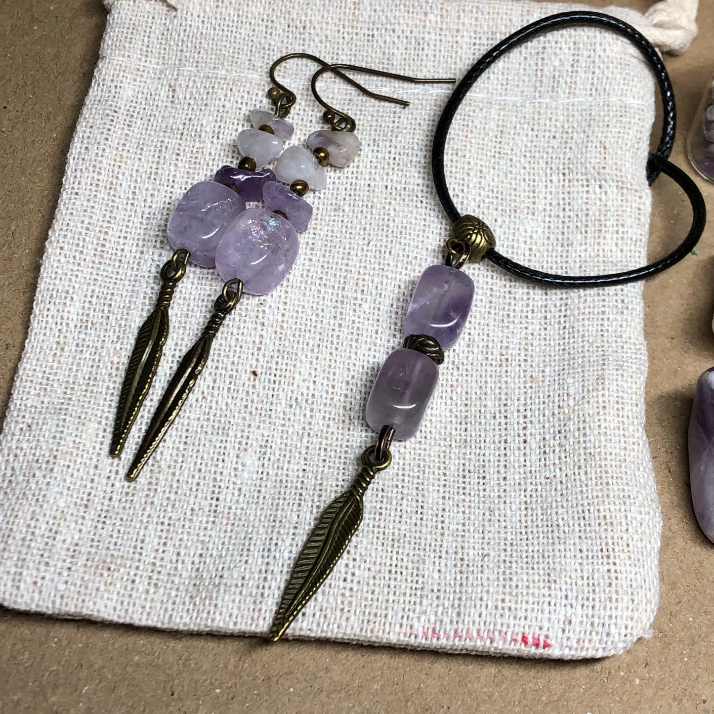 Amethyst handmade earrings and necklace gift set