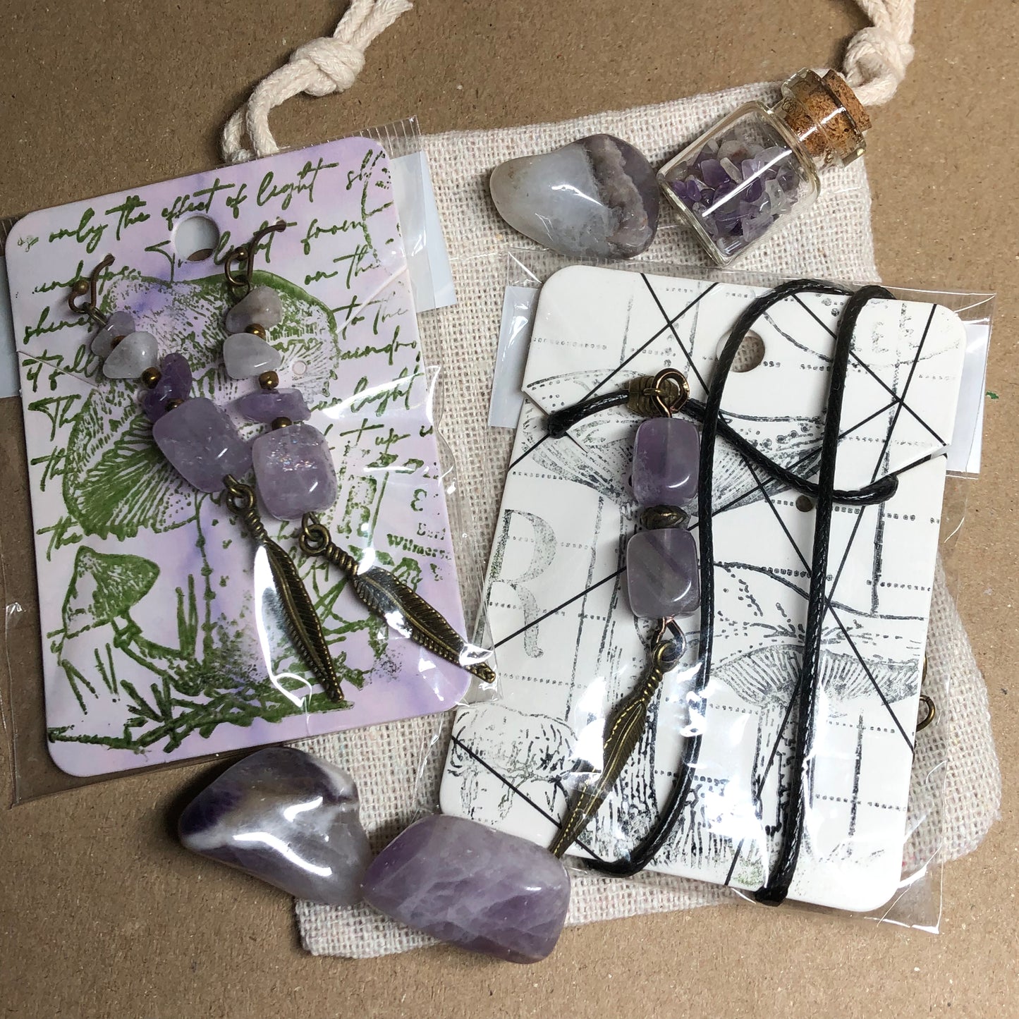 Amethyst handmade earrings and necklace gift set