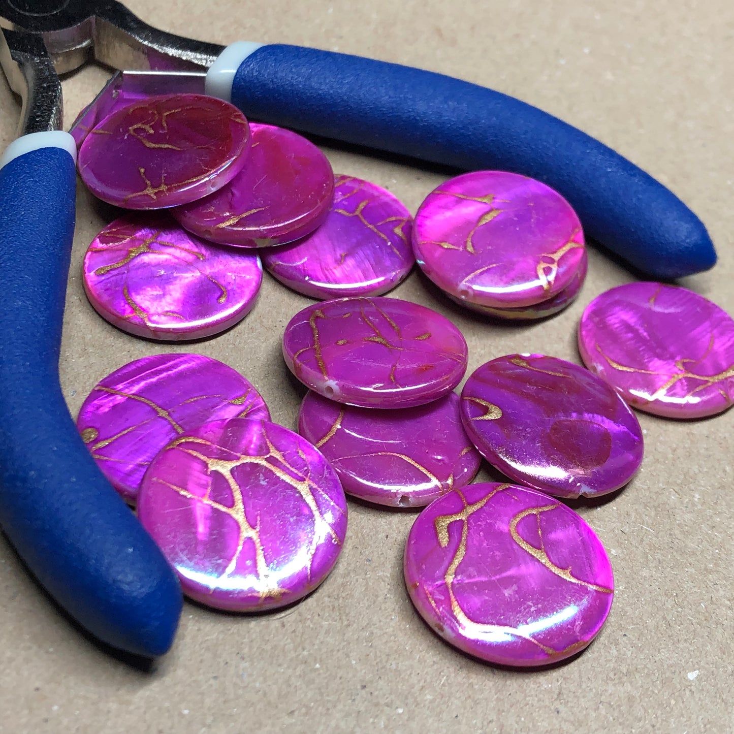 Pink and gold shell beads