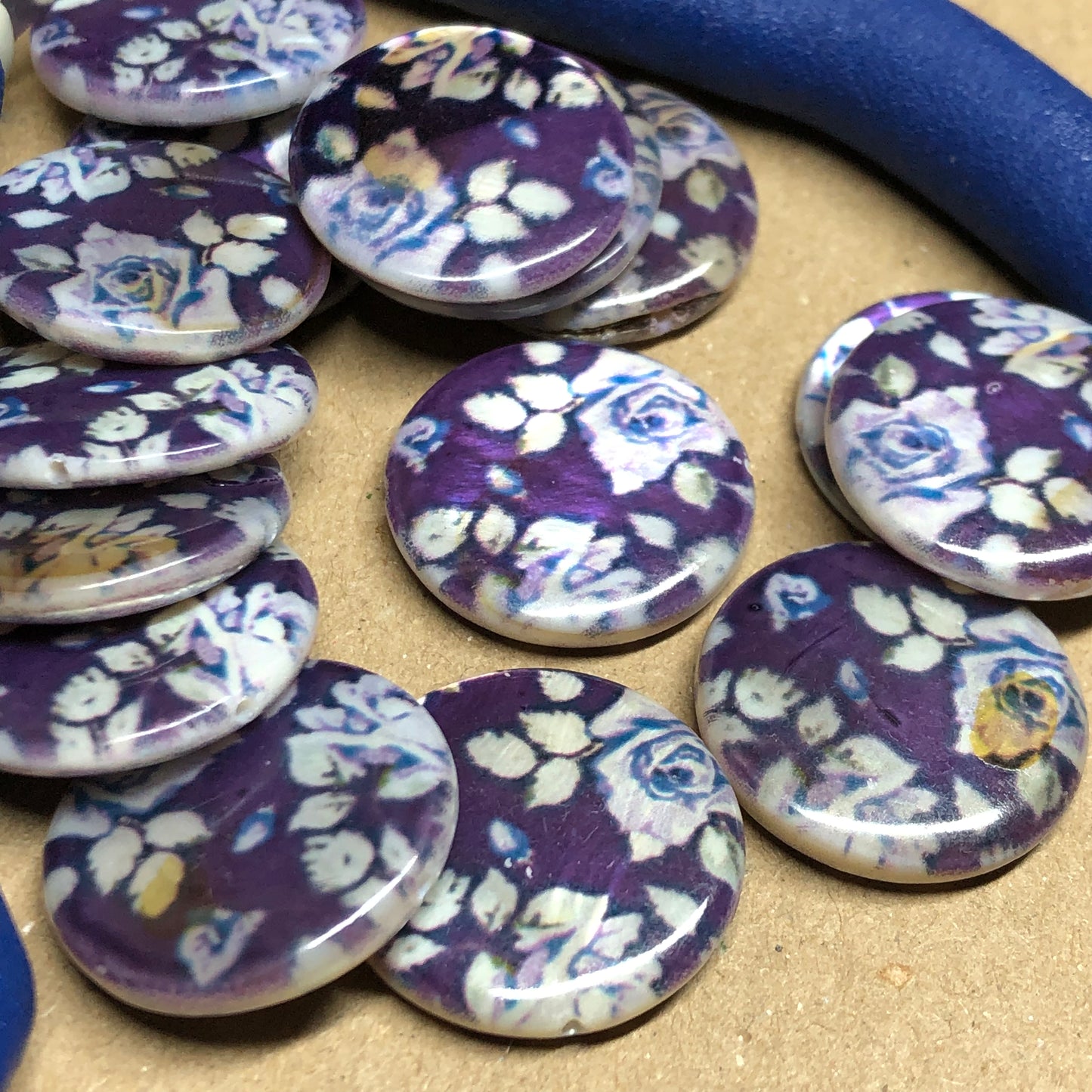 Blue rose shell beads