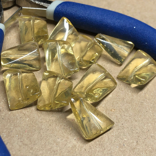 Yellow twisted rectangle glass beads