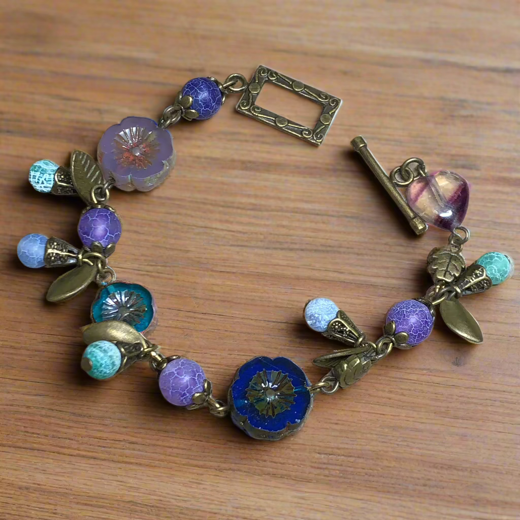 Betwitching Iris - purple agate and glass bracelet