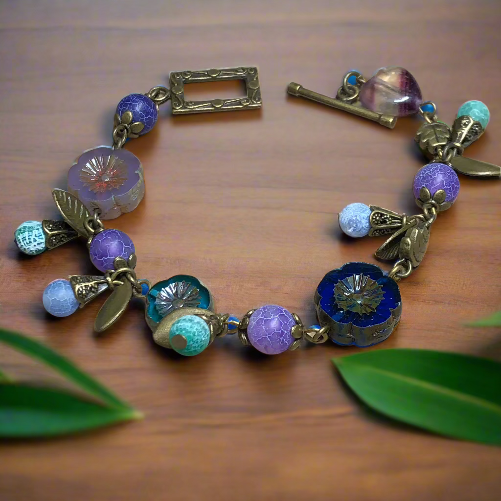 Betwitching Iris - purple agate and glass bracelet