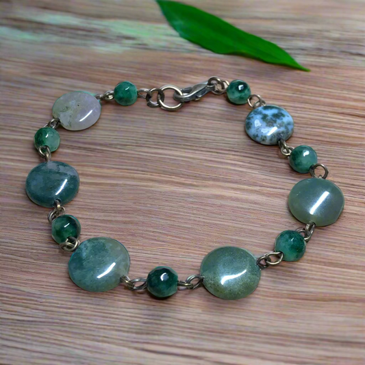 Smooth Sage - Indian and Moss Agate bronze bracelet