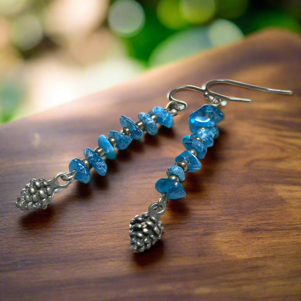 Apatite and fir cone bronze earrings