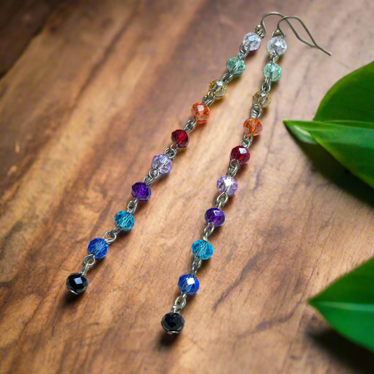 Long rainbow dangle bronze earrings