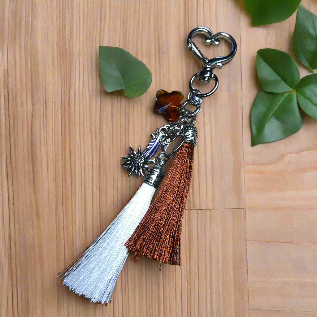 Heart butterfly tassel keyring