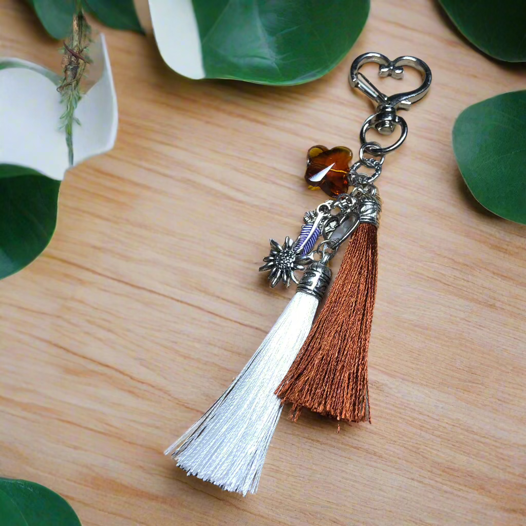 Heart butterfly tassel keyring