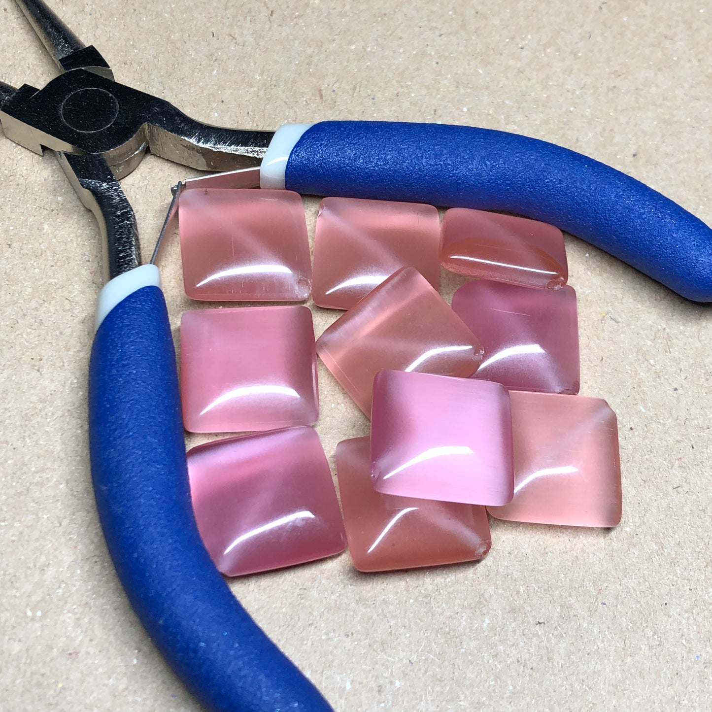 Pink square cats eye beads