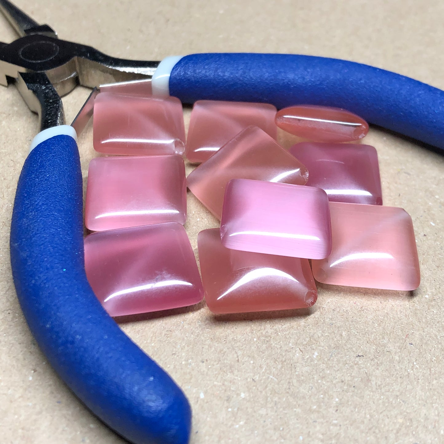 Pink square cats eye beads