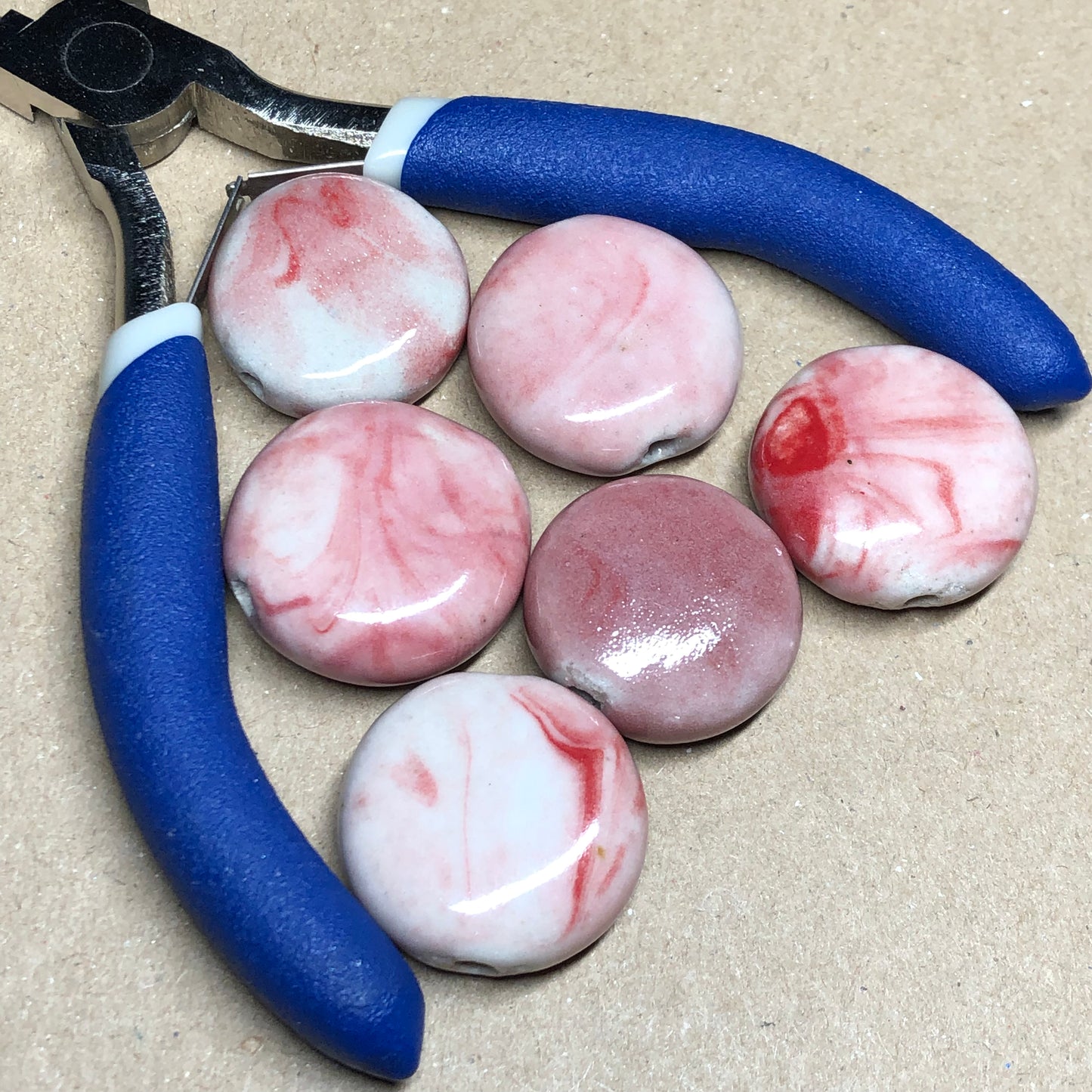 Large pink ceramic coin beads 24mm