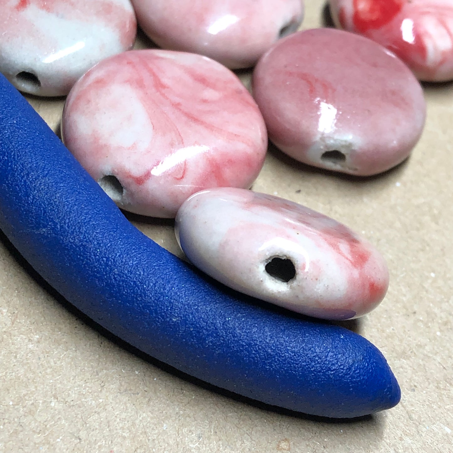 Large pink ceramic coin beads 24mm