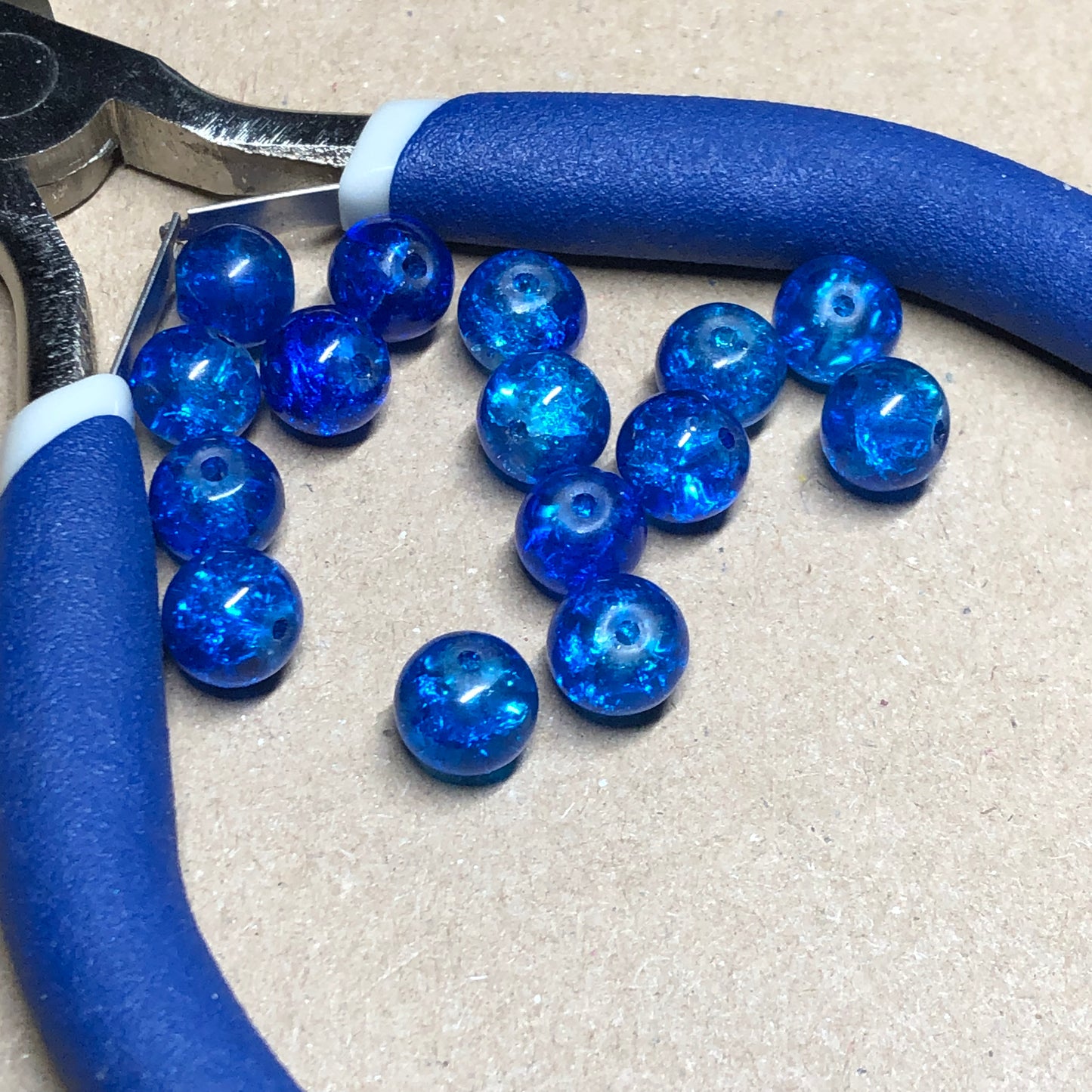 Blue crackle glass beads 8mm