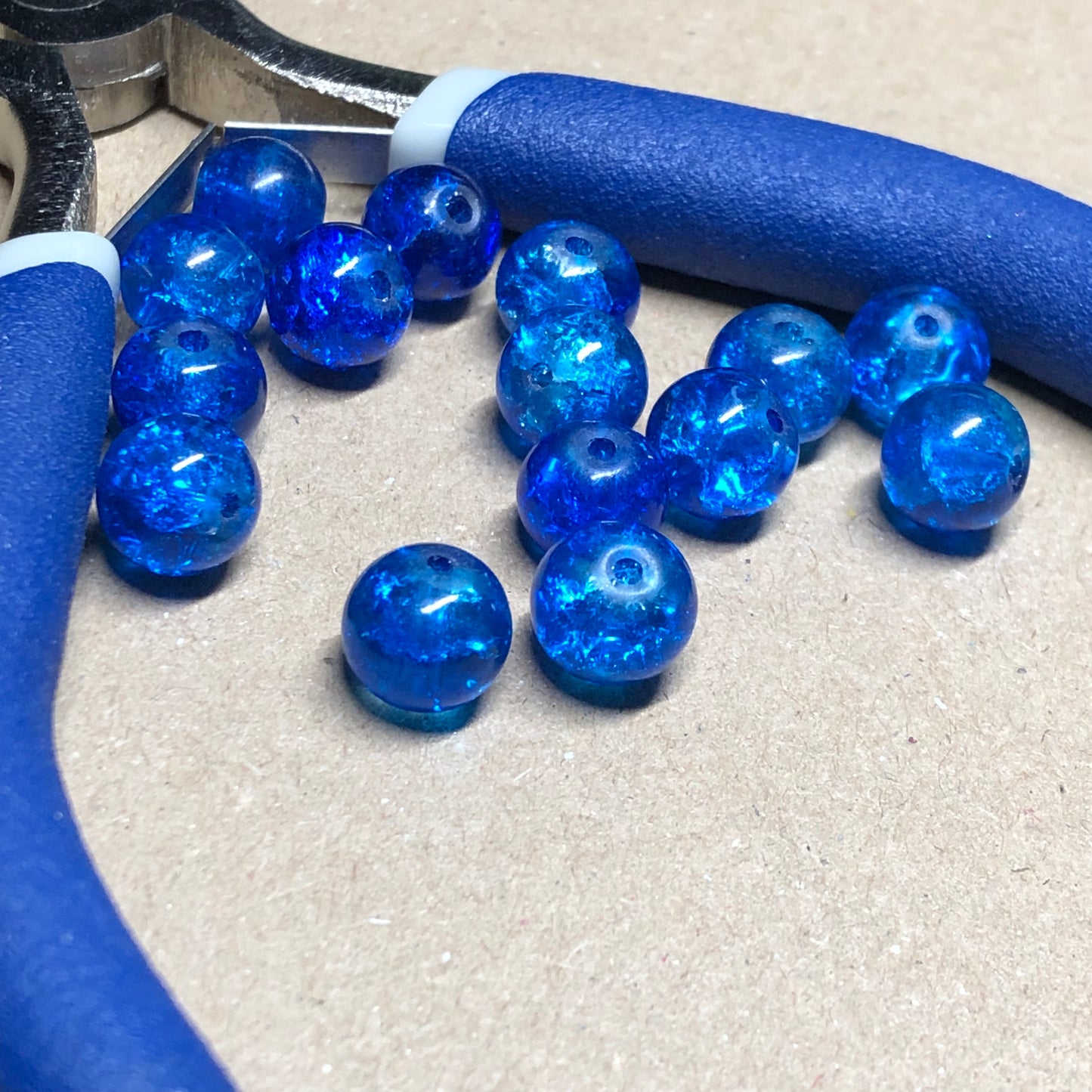 Blue crackle glass beads 8mm