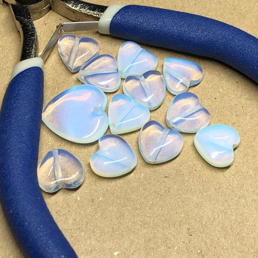 Opalite heart glass beads