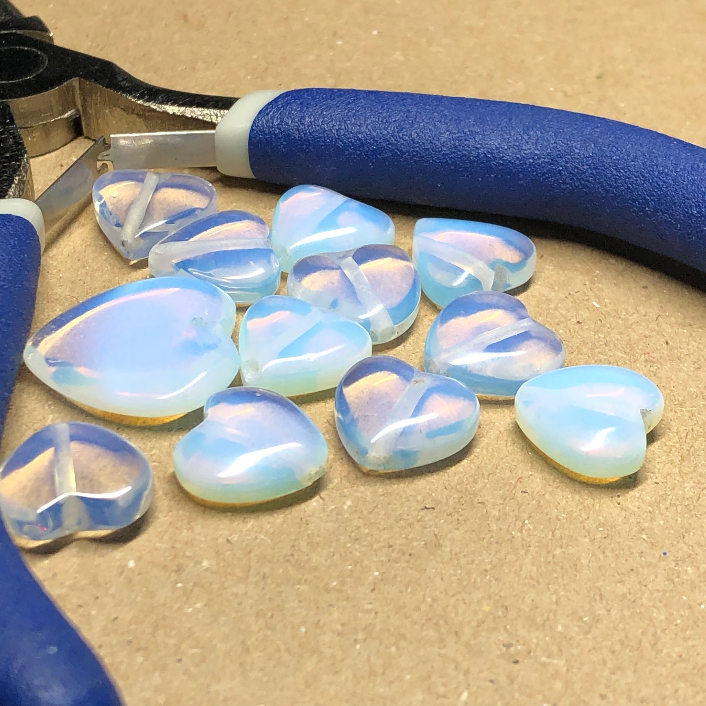 Opalite heart glass beads