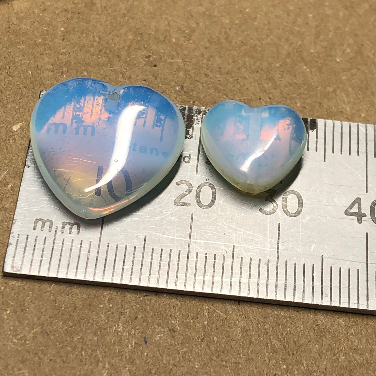 Opalite heart glass beads