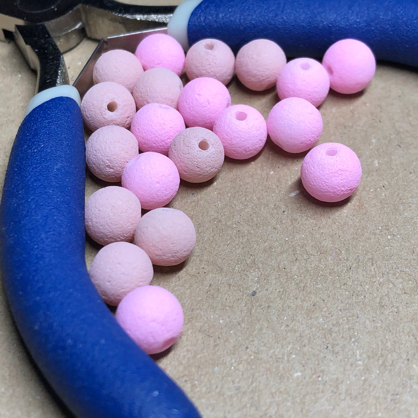 Round pink and beige lava rock beads 8mm