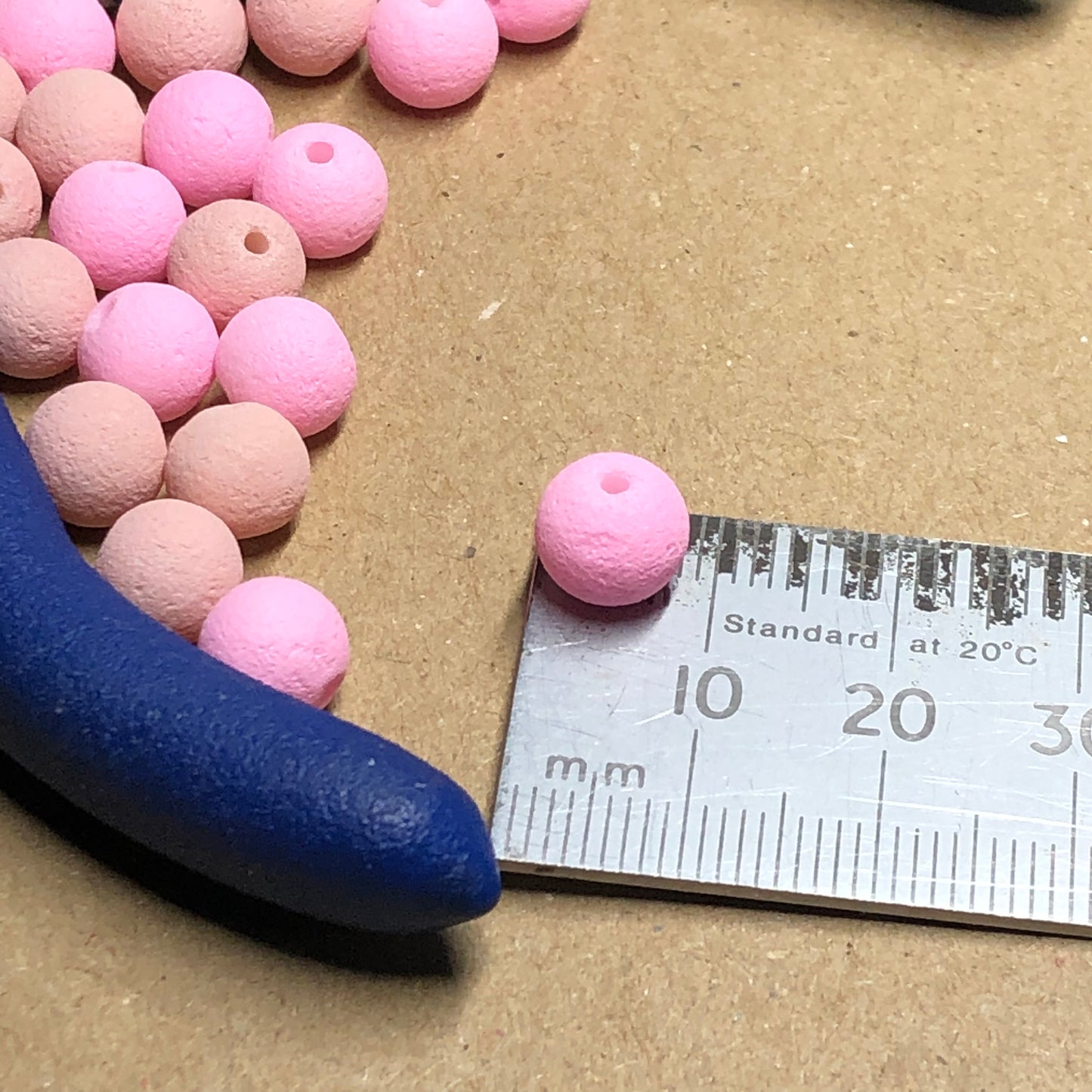 Round pink and beige lava rock beads 8mm