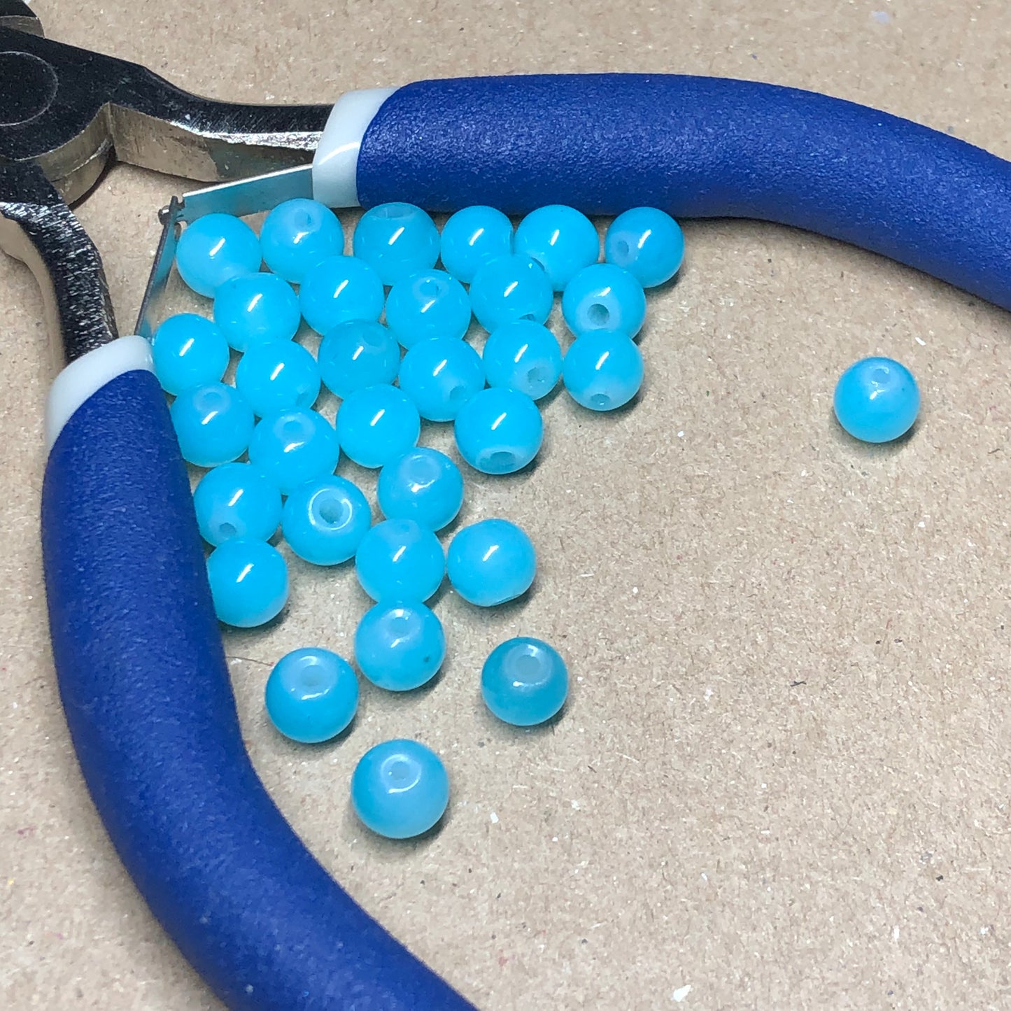 Small aqua blue round glass beads 6mm