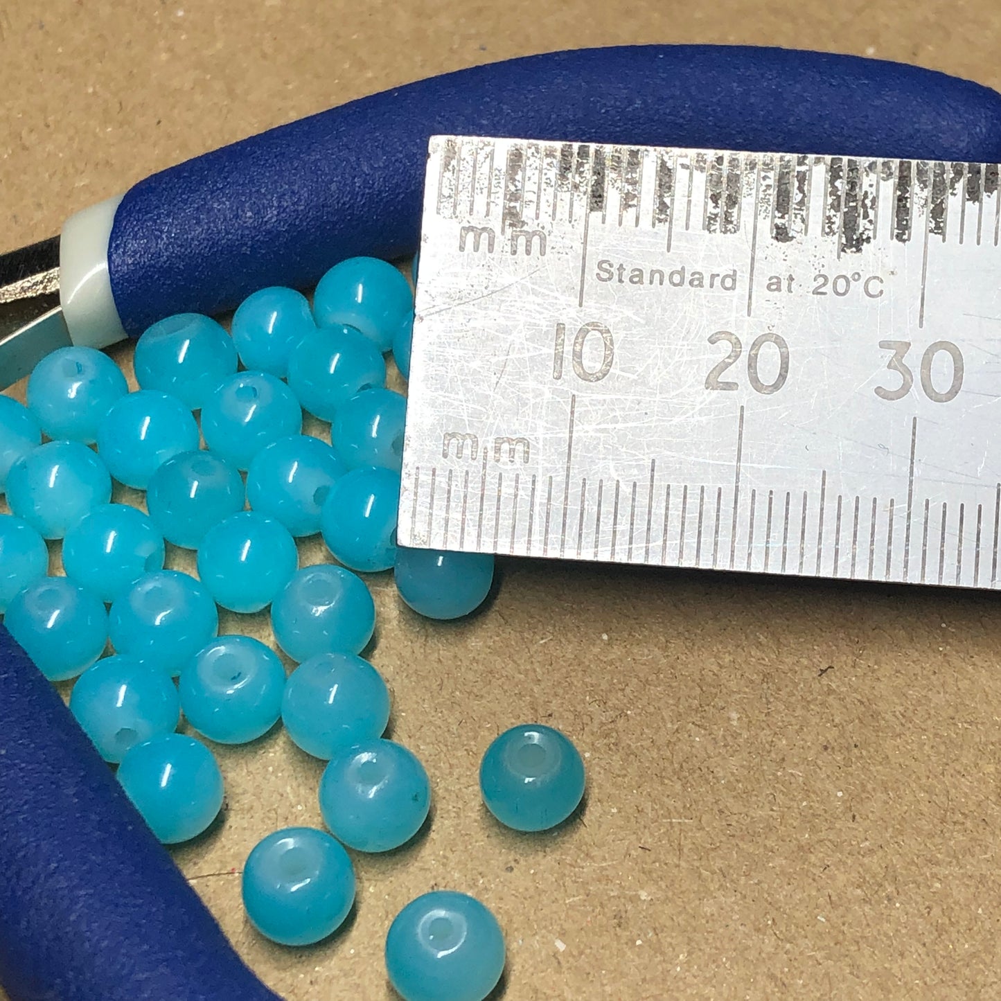 Small aqua blue round glass beads 6mm