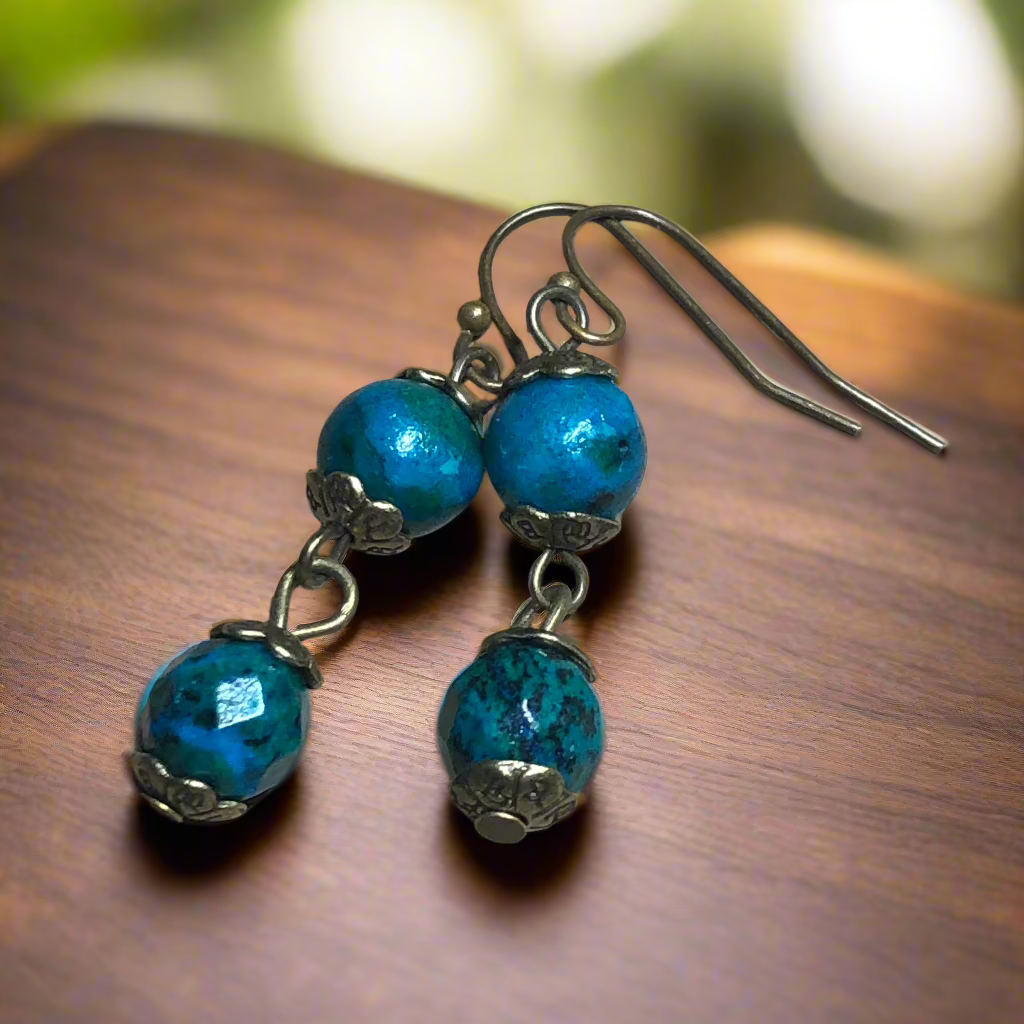 Chrysocolla drop bronze earrings