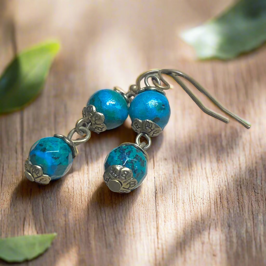 Chrysocolla drop bronze earrings