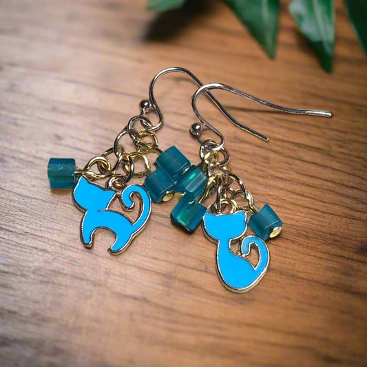 Blue enamel cat earrings