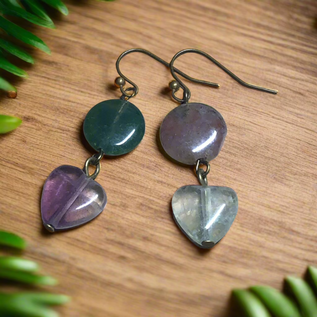 Fluorite heart gemstone earrings