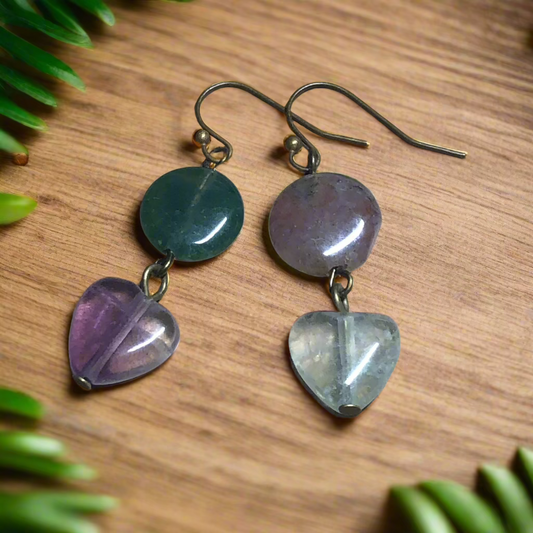 Fluorite heart gemstone earrings