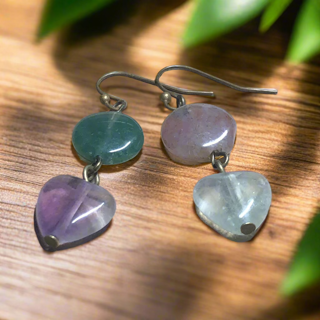 Fluorite heart gemstone earrings