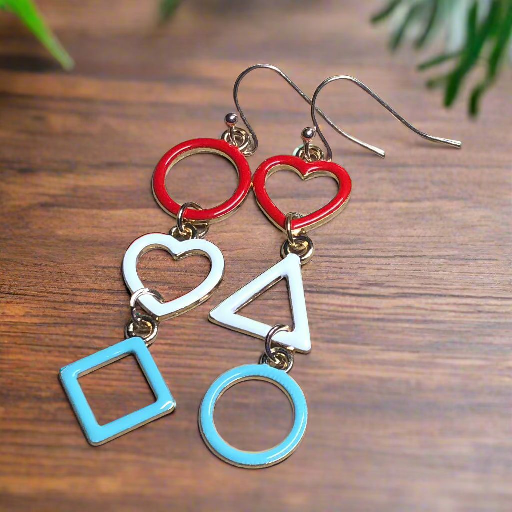 Red white an blue geometric earrings