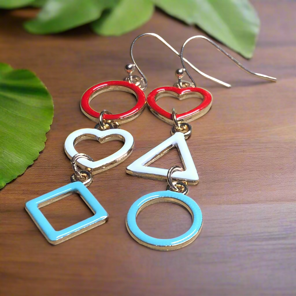 Red white an blue geometric earrings